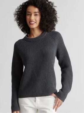 Quince Charcoal Ribbed Cotton Fisherman Crewneck Sweater - Women